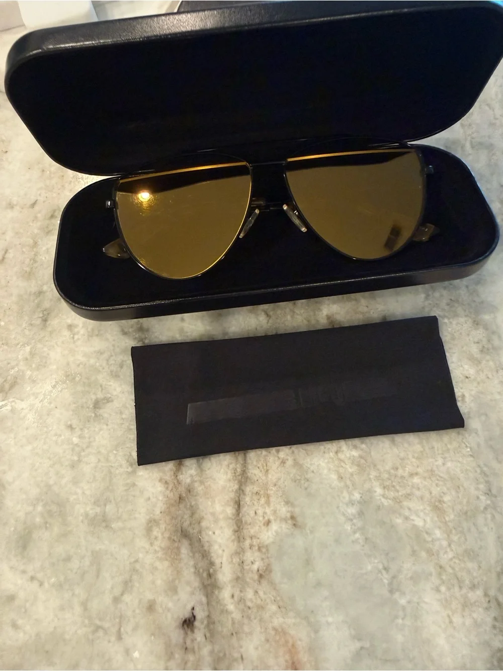 McQueen Aviator Sunglasses with Amber Lenses - Black Frame